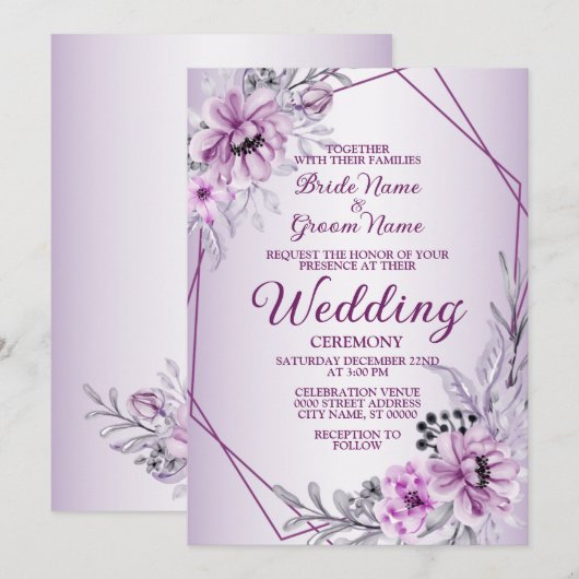 Weddenschap Roze Floral Violet Paars Lijst Kaart (Voorkant / Achterkant)