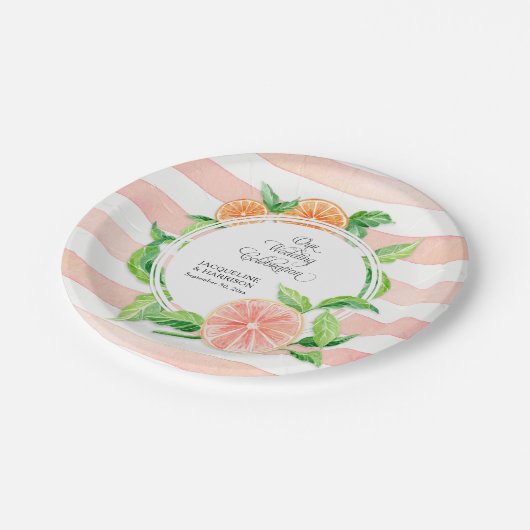 Weddenschap Roze gestreept Citrus Oranje kunst Papieren Bordje (Gekanteld)