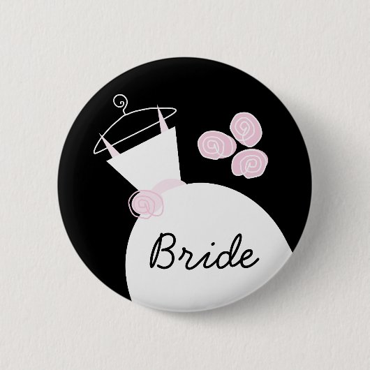 Weddenschap Roze knop 'Bride' zwart Ronde Button 5,7 Cm (Voorkant)