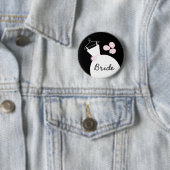 Weddenschap Roze knop 'Bride' zwart Ronde Button 5,7 Cm (In situ)