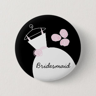 Weddenschap Roze knop 'Bridesmaid' zwart Ronde Button 5,7 Cm