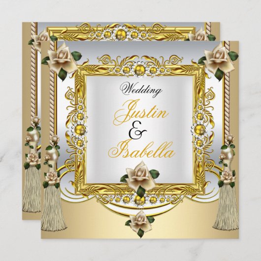 Weddenschap Rozen Tassels Gold Floral Kaart (Voorkant / Achterkant)