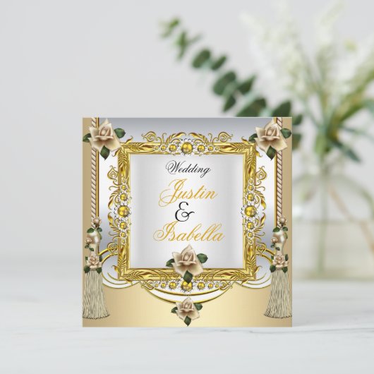 Weddenschap Rozen Tassels Gold Floral Kaart (Staand voorkant)