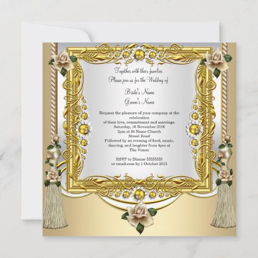 Weddenschap Rozen Tassels Gold Floral Kaart (Achterkant)