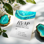 Weddenschap RSVP Antwoord Elegant Blauwgroen & Gol