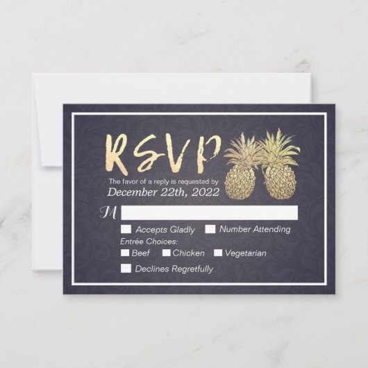 Weddenschap RSVP Antwoord Gold Pineapple Couple Na (Voorkant)
