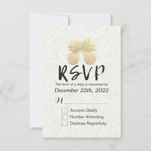 Weddenschap RSVP antwoord  gouden anananappel (Voorkant)