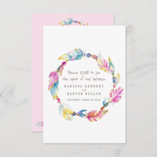 Weddenschap RSVP boho vether native tribal wreater (Voorkant / Achterkant)