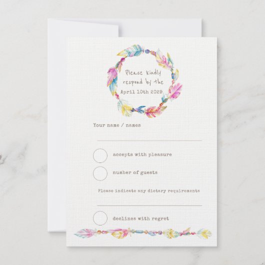 Weddenschap RSVP boho vether native tribal wreater Kaart (Achterkant)