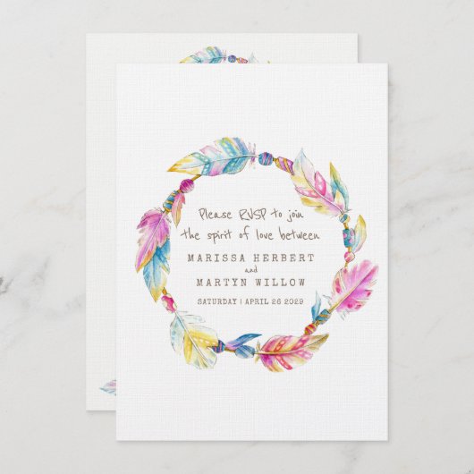 Weddenschap RSVP boho vether native tribal wreater Kaart (Voorkant / Achterkant)