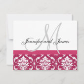 Weddenschap RSVP Card Hot Pink Damask Monogram & N (Voorkant)