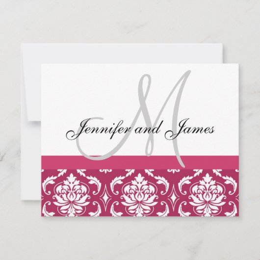 Weddenschap RSVP Card Hot Pink Damask Monogram & N (Voorkant)