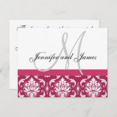 Weddenschap RSVP Card Hot Pink Damask Monogram & N (Voorkant / Achterkant)