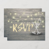 Weddenschap RSVP Champagne Glasses Wood String Lig Uitnodiging Briefkaart (Voorkant / Achterkant)