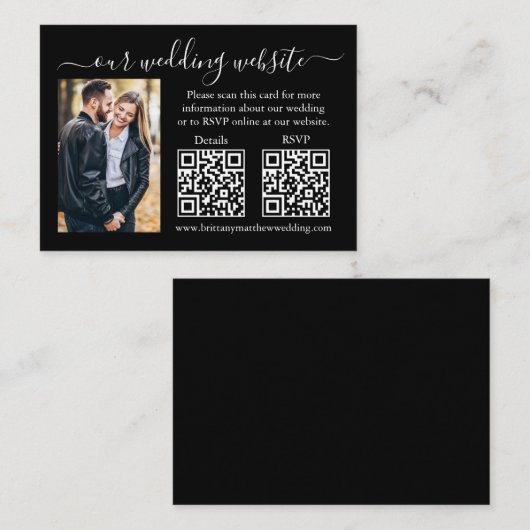 Weddenschap RSVP Details Foto 2 QR Black Informatiekaartje (Voorkant / Achterkant)