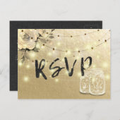 Weddenschap RSVP Floral Mason Jar String Lights Go Uitnodiging Briefkaart (Voorkant / Achterkant)