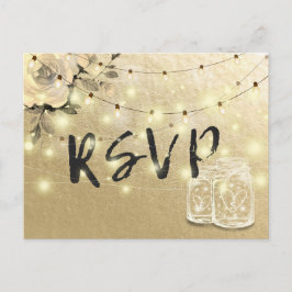 Weddenschap RSVP Floral Mason Jar String Lights Go Uitnodiging Briefkaart