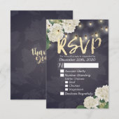 Weddenschap RSVP Hydrangea Flowers String Lights B Kaartje (Voorkant / Achterkant)