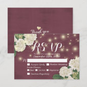 Weddenschap RSVP Hydrangea String Lights Burgundy  Kaartje (Voorkant / Achterkant)