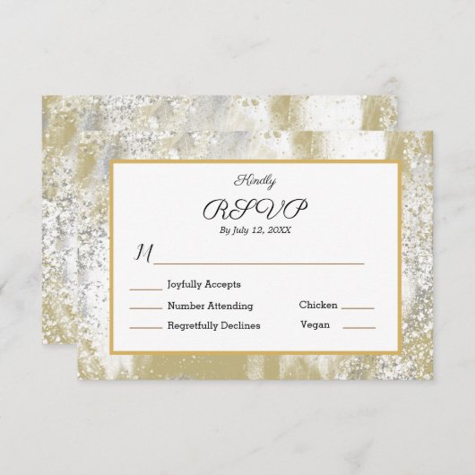 Weddenschap RSVP Meal Response Elegant Silver Gold (Voorkant / Achterkant)
