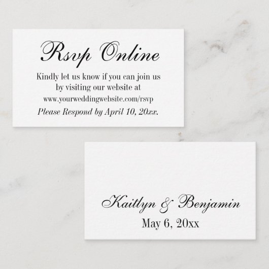 Weddenschap RSVP Online Eenvoudig elegant zwart-wi Informatiekaartje (Voorkant / Achterkant)