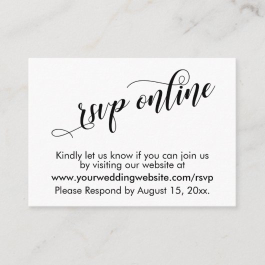 Weddenschap RSVP Online Elegant Typography Insert Informatiekaartje (Voorkant)