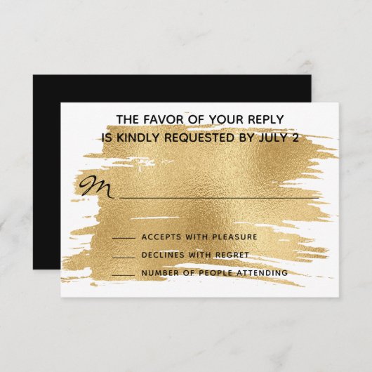 Weddenschap RSVP-reactiekaart Elegant Gold en Blac RSVP Kaartje (Voorkant / Achterkant)