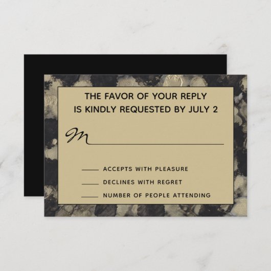 Weddenschap RSVP-reactiekaart Elegant Gold en Blac RSVP Kaartje (Voorkant / Achterkant)