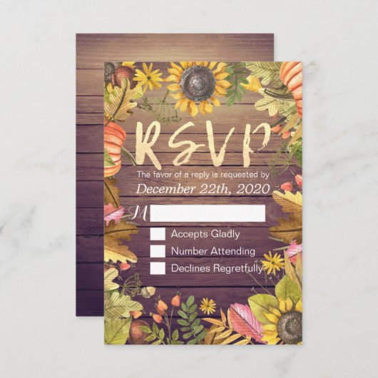 Weddenschap RSVP Reply Autumn Maple Leaf Pumpkins  (Voorkant / Achterkant)