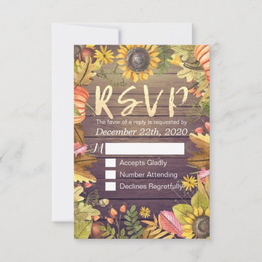 Weddenschap RSVP Reply Autumn Maple Leaf Pumpkins  Kaartje (Voorkant)