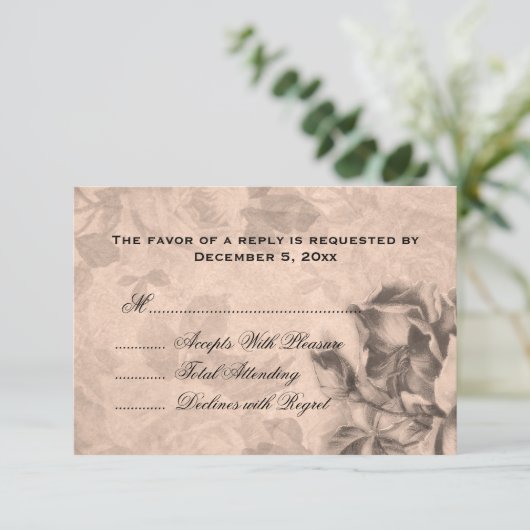 Weddenschap RSVP  Rozen Sepia (Staand voorkant)