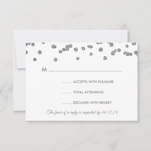 Weddenschap RSVP Silver Faux Glitter Confetti Kaartje (Voorkant)