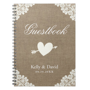Weddenschap   Rustic Burlap White Lace Notitieboek