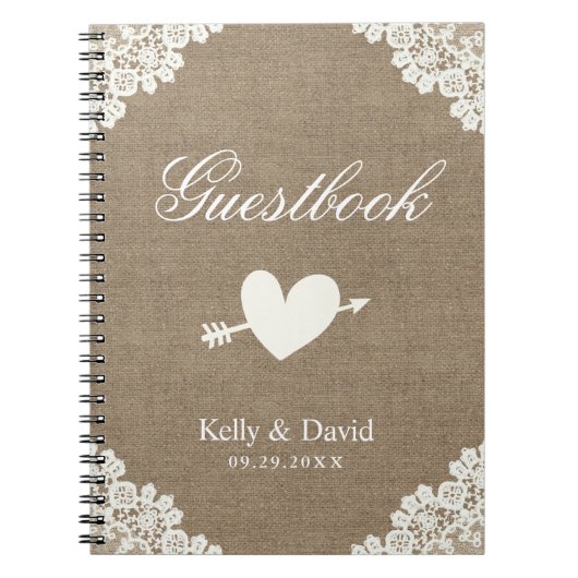 Weddenschap | Rustic Burlap White Lace Notitieboek (Voorkant)