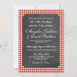 Weddenschap Rustic Chalk Red Check Invitation Kaart