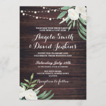 Weddenschap Rustic White Flower Wood Invitation