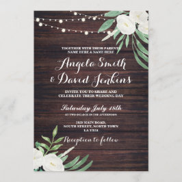 Weddenschap Rustic White Flower Wood Invitation Kaart
