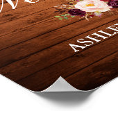 Weddenschap Rustic Wood Licht Burgundy Floral Poster (Hoek)