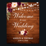 Weddenschap Rustic Wood Licht Burgundy Floral Poster<br><div class="desc">Rustic Wedding Wood String Lights Burgundy Marsala Floral Poster</div>