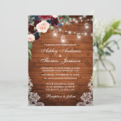 Weddenschap Rustic Wood Licht Jars Lace Floral Kaart (Staand voorkant)