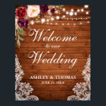 Weddenschap Rustic Wood Lightlace Burgundy Floral Poster<br><div class="desc">Rustic Wedding Wood String Lights Lace Burgundy Marsala Floral Poster</div>
