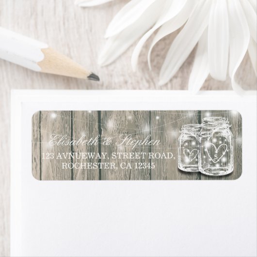Weddenschap Rustic Wood Mason Jar String Light Etiket (Insitu)