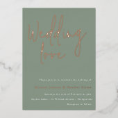 Weddenschap: Sage Green & Roos Gold Wedding Folie Uitnodiging (Voorkant)