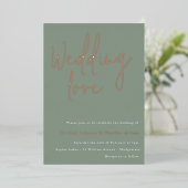 Weddenschap: Sage Green & Roos Gold Wedding Folie Uitnodiging (Staand Voorkant)