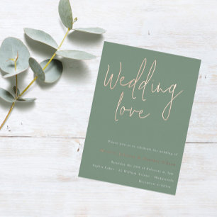 Weddenschap: Sage Green & Roos Gold Wedding Folie Uitnodiging
