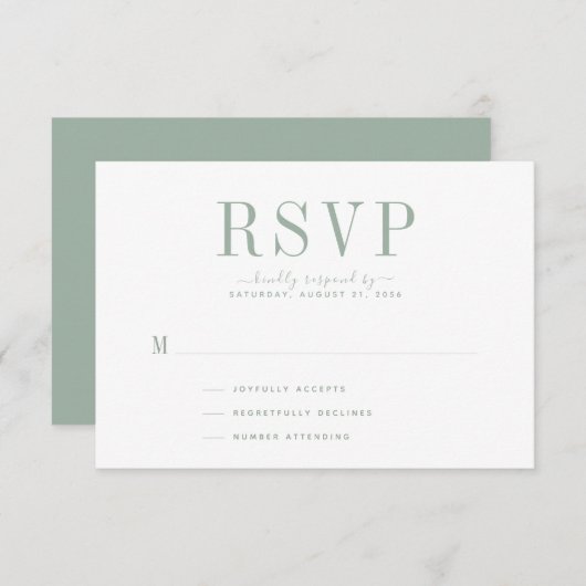Weddenschap Sage Green RSVP-kaart RSVP Kaartje (Voorkant / Achterkant)