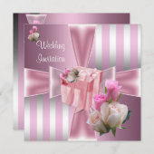 Weddenschap Satin Pink Silver Stripe Bow Kaart (Voorkant / Achterkant)