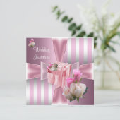 Weddenschap Satin Pink Silver Stripe Bow Kaart (Staand voorkant)