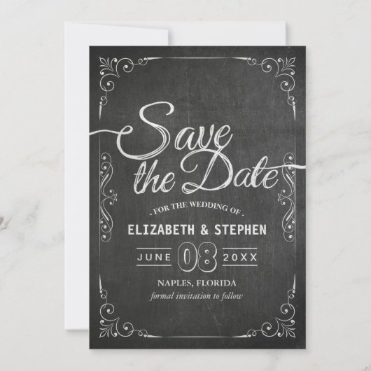 Weddenschap Save the Date Black Gold Script Chalkb (Voorkant)