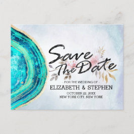 Weddenschap Save the Date Blauwgroen Gold Agate Ge Aankondigingskaart